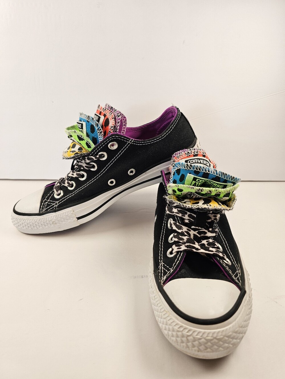 Converse All Star Low Top 5 Tongue Women's 7 Animal Print Streetwear Neon